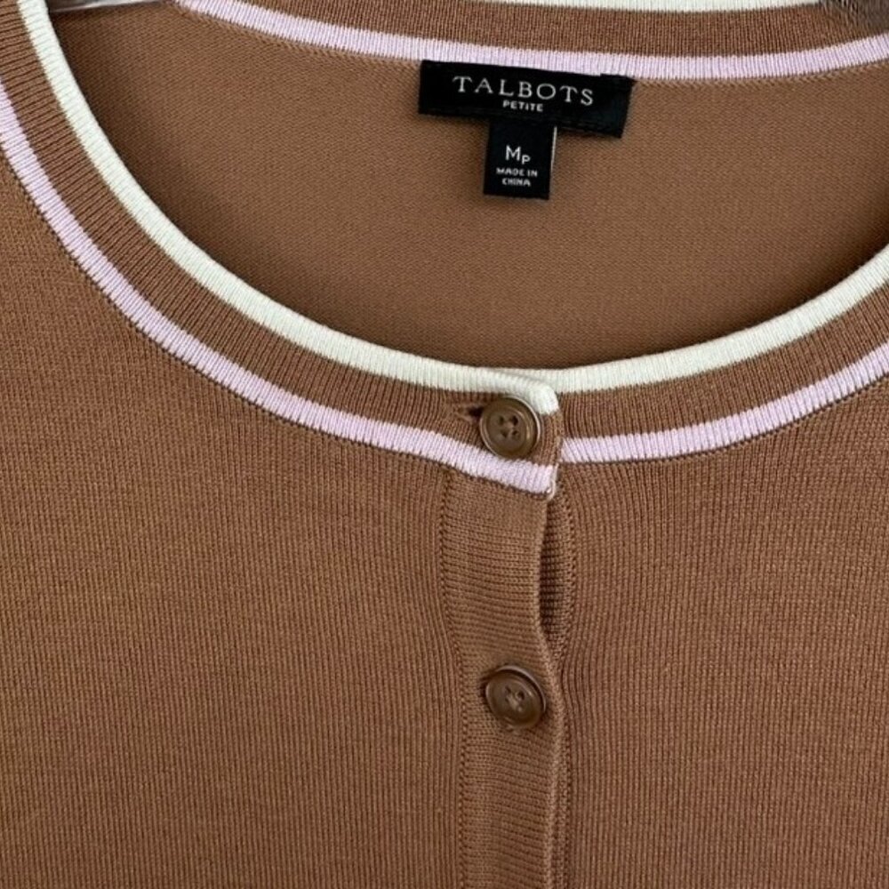 Talbots Petite Tan Button Front Cardigan Sweater, MP